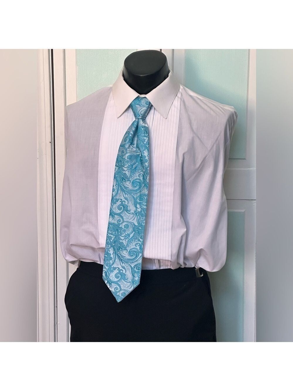 Turquoise Aqua Tie Wedding Prom Tuxedo Pre Tied clip tapestry paisley